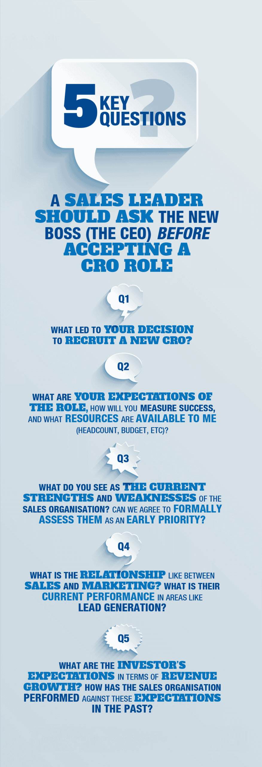 Five key questions a sales leader should ask the new boss (the CEO) before accepting a CRO role